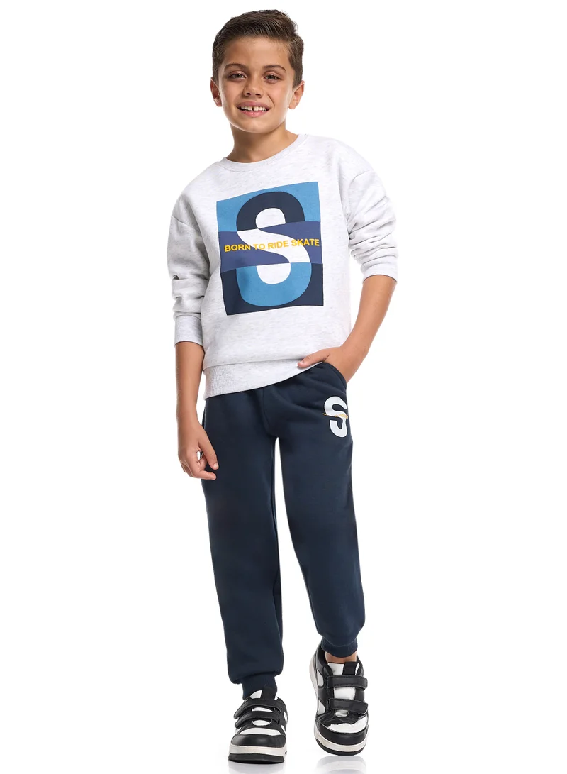 victor and jane Stylish Boys’ Fleece Co-ord – Bold S Print Sweatshirt &amp; Joggers