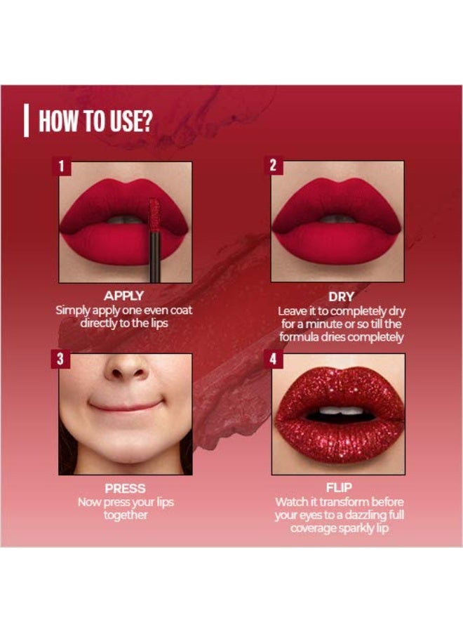 Colorbar Starry Flip Matte Lipcolor Hot As Hell-001 | Long lasting & Lightweight | Suitable for all skin types | Smooth texture | Pigment rich formula - Image 4