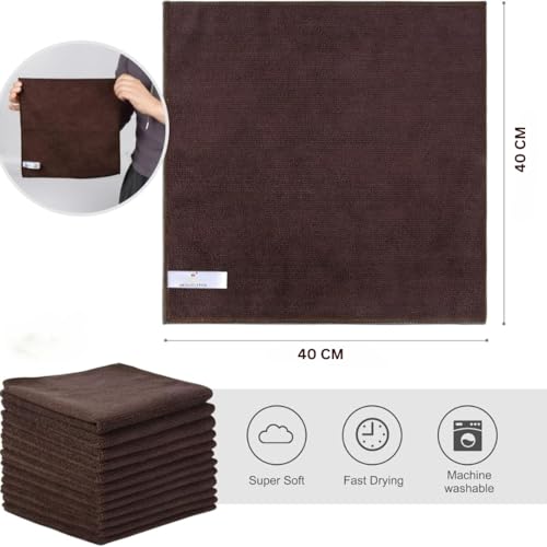 Showstopper Microfiber Cleaning Cloths for Kitchen & Home – Dark Brown, Pack of 10, 40x40cm, 250 GSM, Ultra Soft, Streak-Free, Lint-Free, Washable Kitchen Towel, Dusting Cloth and Car Cleaning Cloths - Image 2