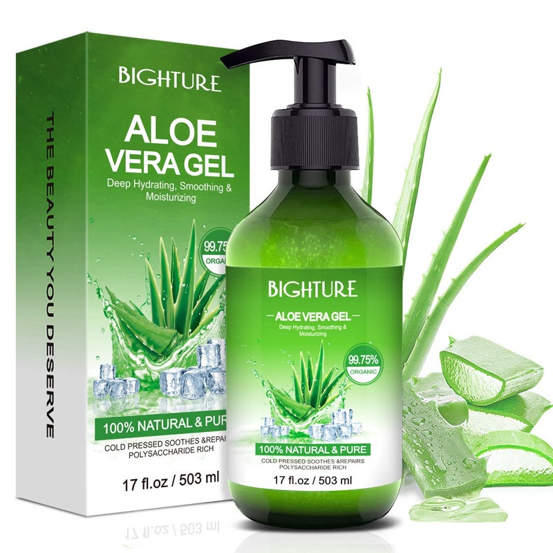 BIGHTURE Aloe Vera Gel for Face - Organic Aloe Vera Gel from 100 Percent Pure Aloe Vera Use to Skin Sunburn Relieve, Soothing and Firming - Image 1