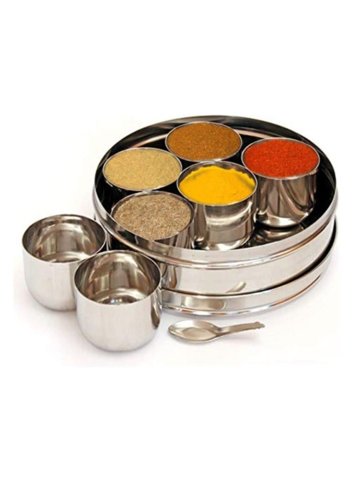 Ayda صندوق توابل دائري من الفولاذ المقاوم للصدأ مع 7 جرار 25 سم - Image 2