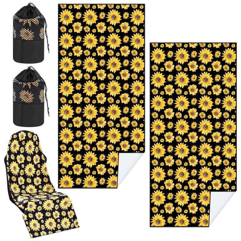 Hahafelt 2 Pack Car Seat Towel Covers with Storage Bag Seat Post Workout Sweat Washable Cover Non Slip for Car Towel for Dog Pet Workout Outdoor Sport ActivitiesSunflower