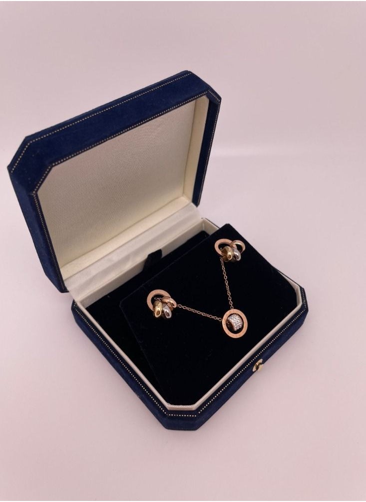 General - Stainless Steel 18K Gold Plated Non fading Lucky Ring Pendant Necklace Earrings Set - Image 1