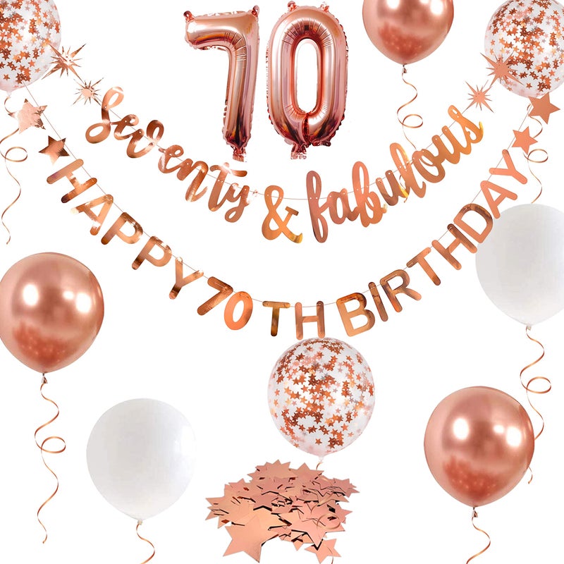 Rose Gold Seventy  Fabulous Happy 70th Birthday Banner Garland Foil Balloon 70 for Womens 70th Birthday Decorations Hanging 70 and Fabulous Cheers to 70 Years Old Birthday Party Supplies Backdrop