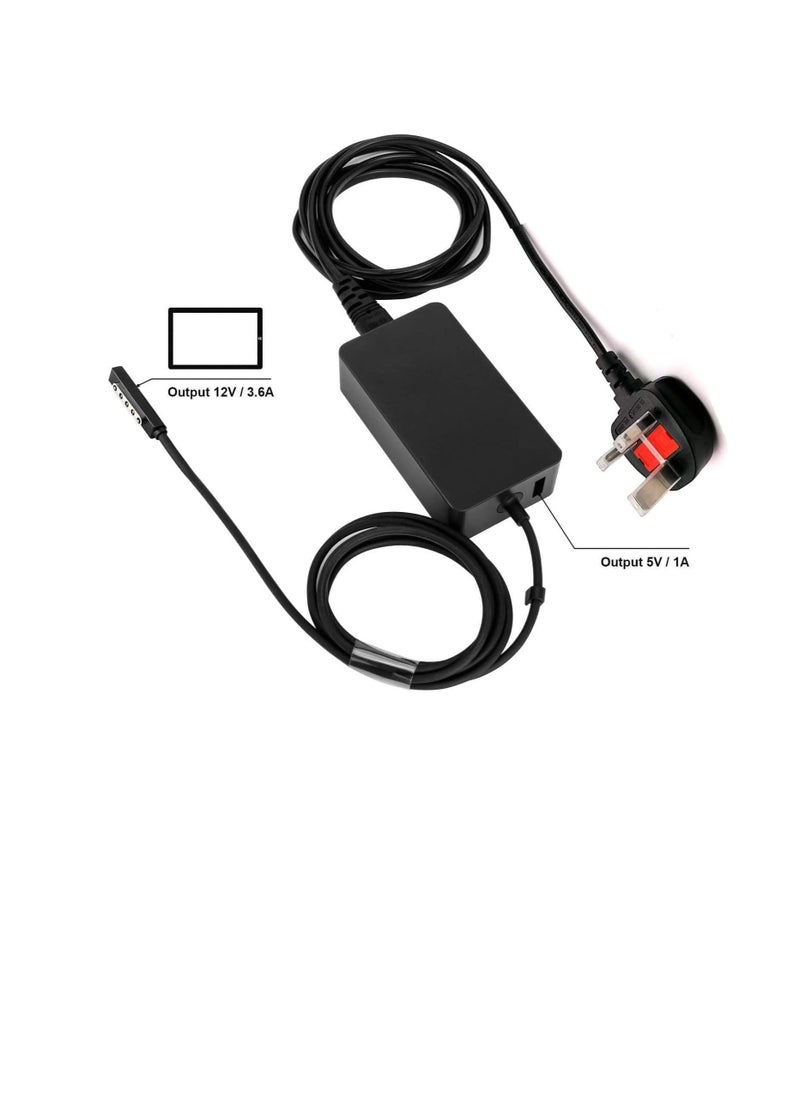 Generic - Surface Pro 1 Pro 2 Pro RT Charger Surface Power Supply Adapter 43W 12V 3.58A Charger Power Cord fit Microsoft Surface Pro 1 Surface Pro 2, Surface RT 1512 1536 1601 i5 i7 Tablet - Image 1