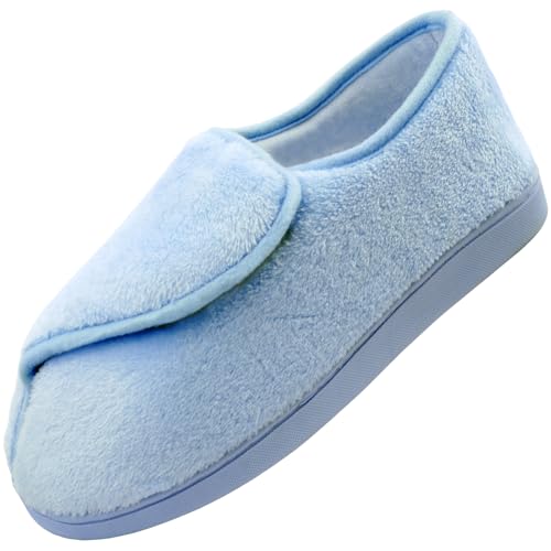 Git-up Women Diabetic Slippers Arthritis Edema Memory Foam Closed Toed Slippers, Blue, 9 D(M) US - Image 1