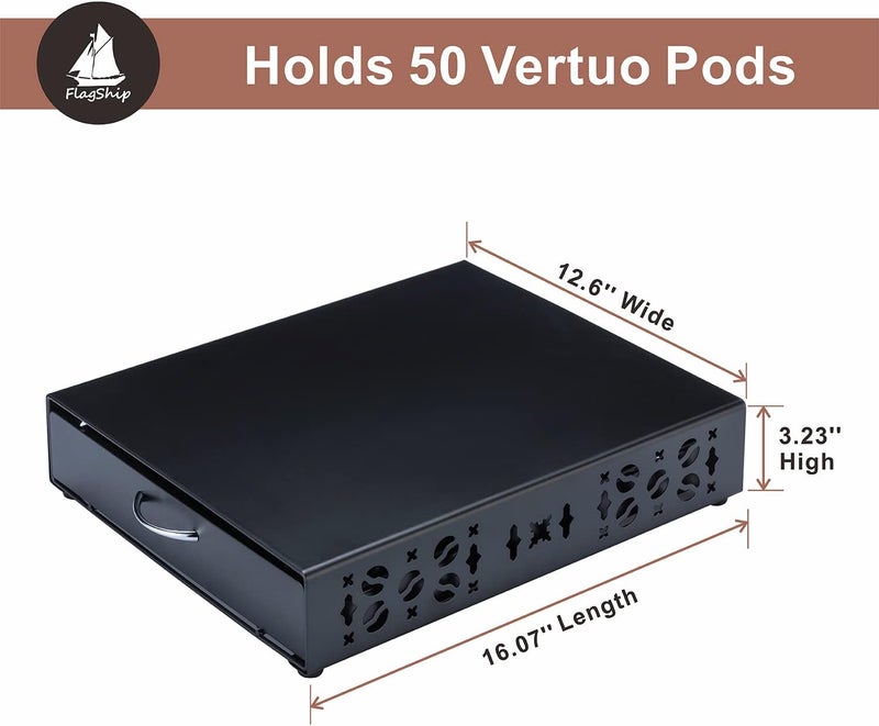 Flagship حامل كبسولات نسبرسو فيرتو - منظم تخزين كبسولات تصميم بار القهوة وحامل ماكينة القهوة معدن أسود (سعة 50 كبسولة) - Image 2