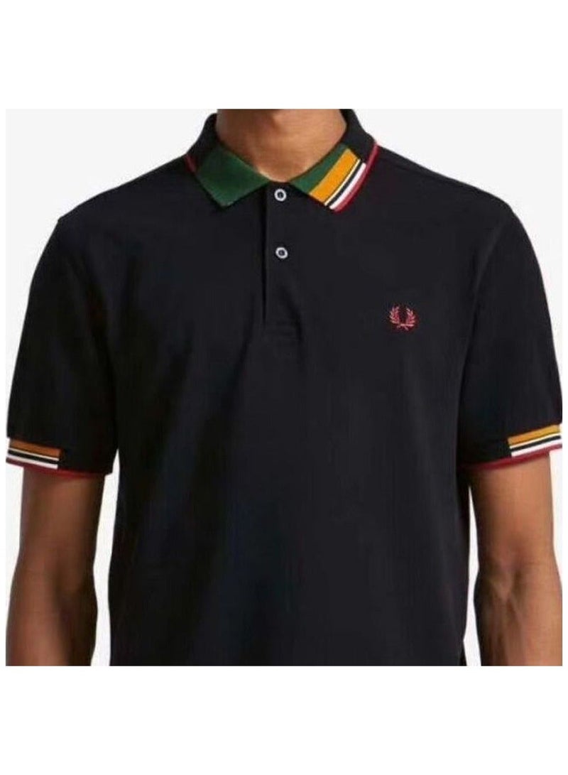 Fred Perry Striped Collar Polo Shirt | Black Men’s Polo with Signature Laurel Wreath Logo, Retro Sporty Style for Casual & Smart-Casual Looks - Image 2