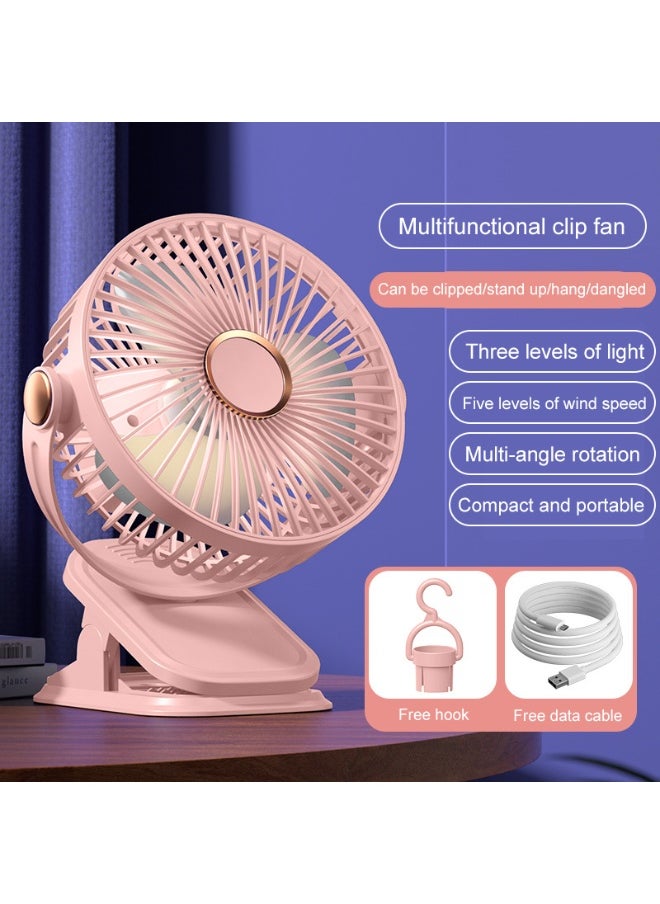 Generic - USB Desk Fan, 5 Speeds with Strong Airflow, 3 lighting modes, Multi-angle rotation  portable desk fan, for Home, Office, Dormitory, Desktop Table Fans（Pink） - Image 1