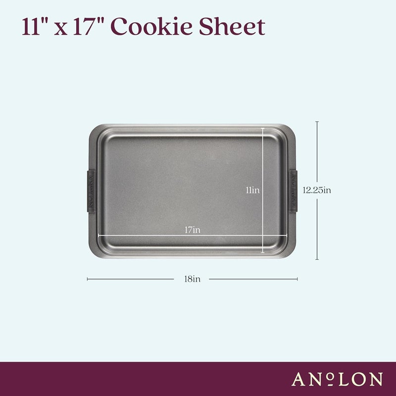 Anolon Advanced Nonstick Bakeware with Grips Nonstick Cookie Sheet  Baking Sheet  11 Inch x 17 Inch Gray - Image 3
