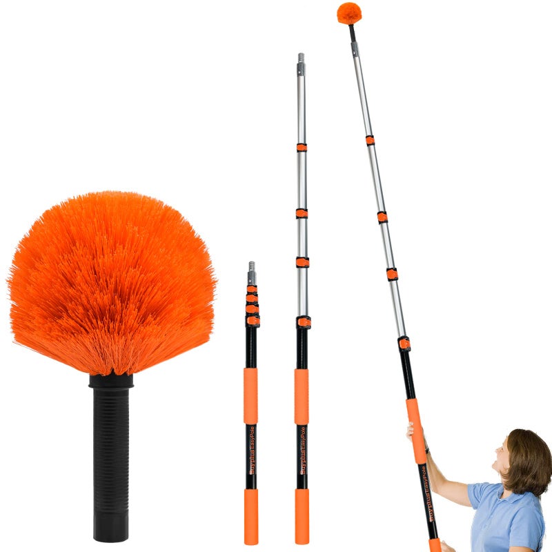 Buyplus 26FT Reach Cobweb Duster, Outdoor Spider Web Cleaner Brush with Professional 5-20FT Extension Pole, Non-Shedding Fluffy Bristles, Suitable for Ceiling and Corner Dusters for Indoor and Outdoor - Image 1
