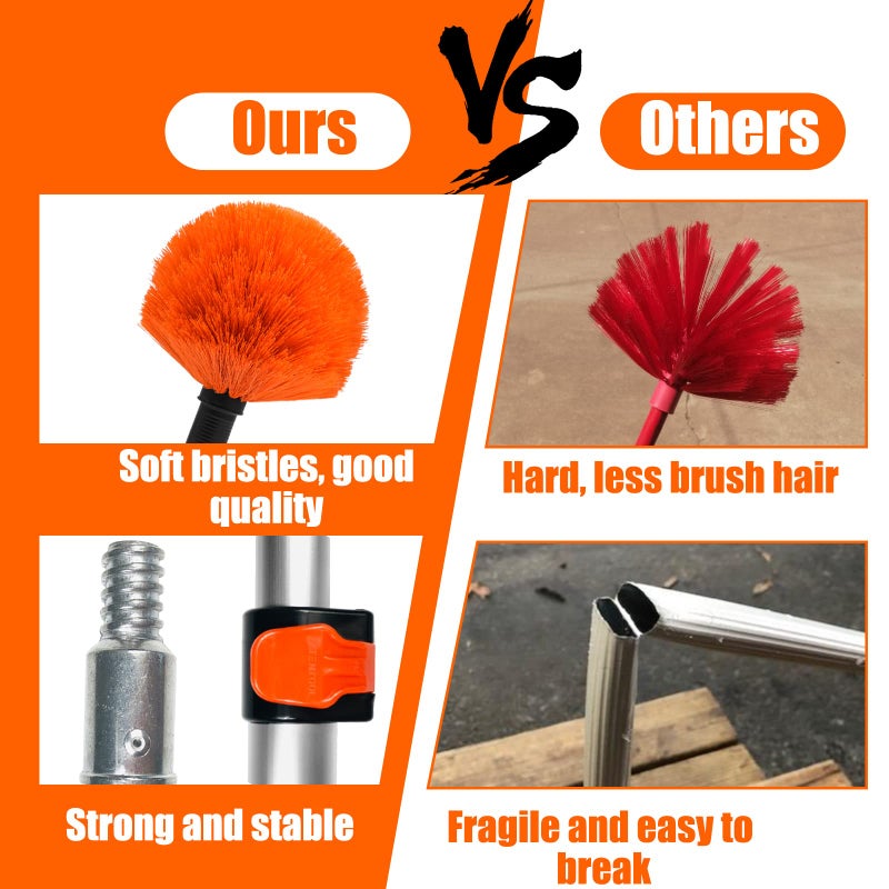 Buyplus 26FT Reach Cobweb Duster, Outdoor Spider Web Cleaner Brush with Professional 5-20FT Extension Pole, Non-Shedding Fluffy Bristles, Suitable for Ceiling and Corner Dusters for Indoor and Outdoor - Image 5