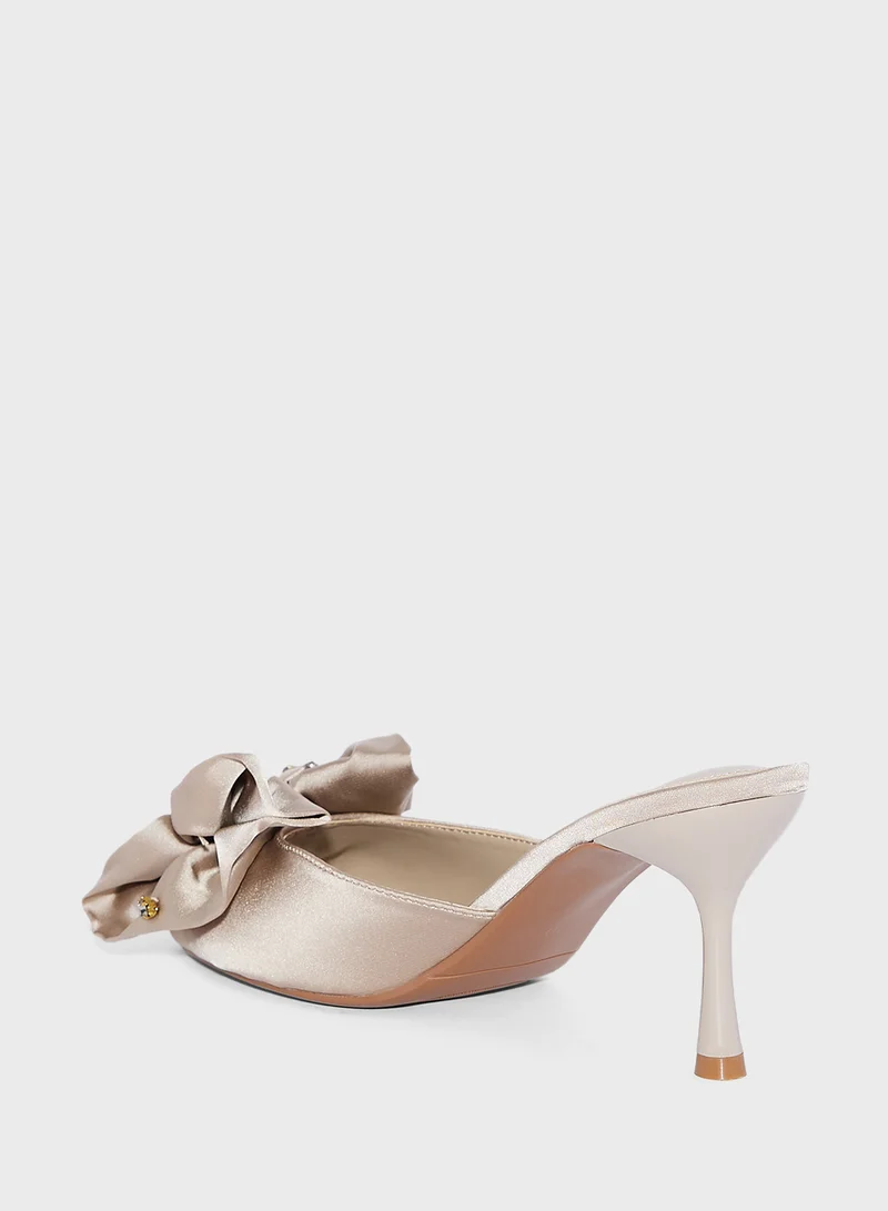 Ella Limited Edition Embellished Bow Mule Satin Heeled Sandal