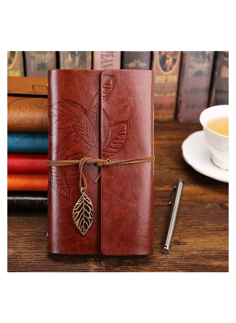 Y&D - Leather Notebook, Vintage Retro Pu Cover Writing Journal Diary Leaf Pattern Spiral Blank String Daily Notepad Unlined Paper Pendants Classic Embossed Loose - Image 1
