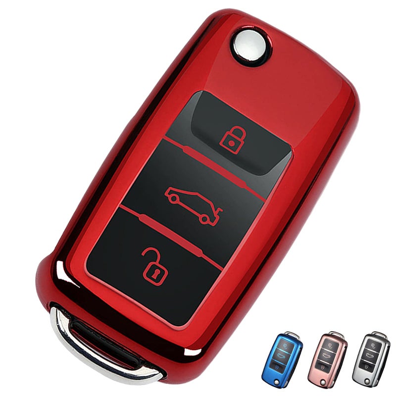 Cacacar Key Fob Cover for VW Premium Soft TPU Full Protection Key Fob Case for VW Jetta Golf Polo MK6 Passat Tiguan Beetle Key Cover red - Image 3