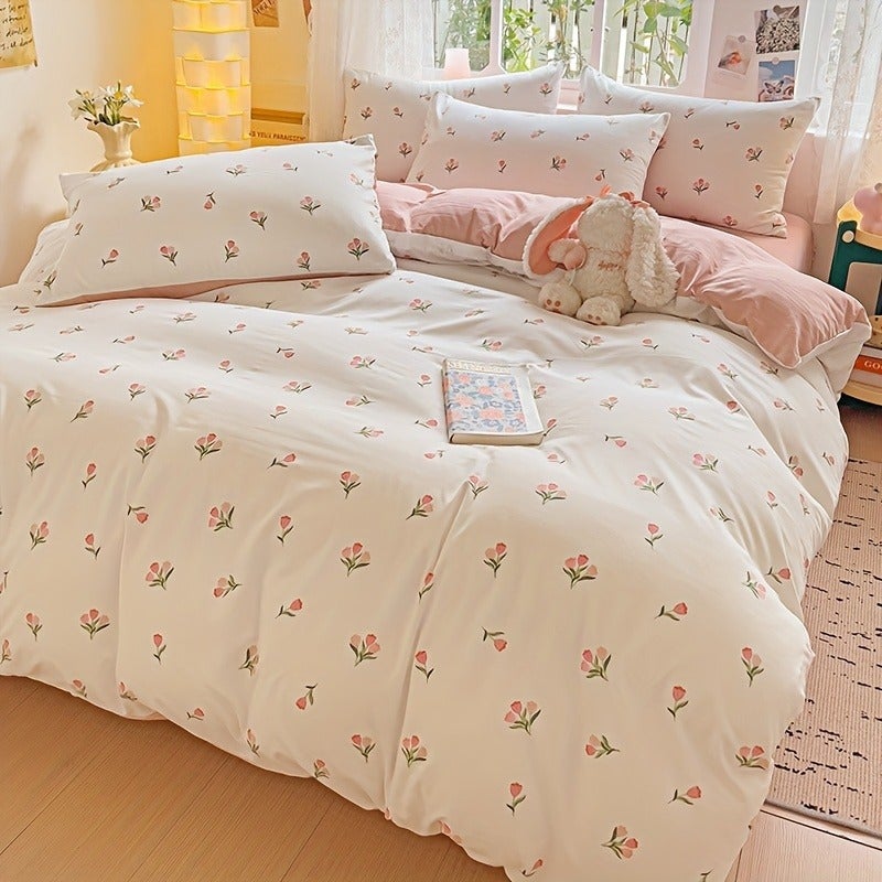 3pcs Duvet Cover Set, New American-Style Small Floral Duvet Cover Set in Ins Style, Includes 1 Duvet Cover + 2 Pillowcases, Comfortable And Breathable, Machine Washable And Hand Washable, Does Not Fade Or Deform, Creates a Cozy Sleep Environment - Image 4
