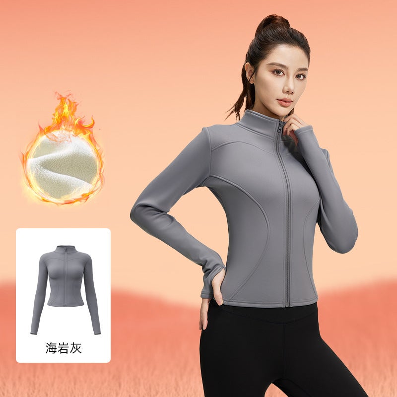 Juyitang Women's Fleece Sports Jacket – Slim Fit Winter Running Top - Image 1