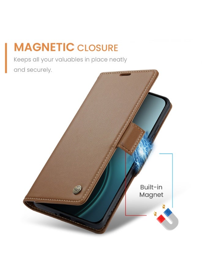 CaseMe Phone Case Luxury PU Leather Design Anti Fingerprint 023 Flip Cover Card Slot Holder Cover For Oppo Reno 14F (Brown) - Image 2
