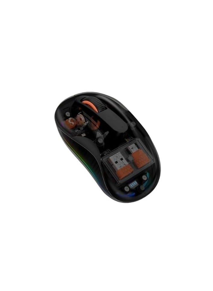 فأرة Nexahive اللاسلكية الشفافة M333، تصميم صامت، منفذ شحن Type-C، USB، مدى 10 أمتار، BT5.1، 2.4 جيجاهرتز/BT1/BT2 مع مستقبلين، 5V 500mA، DPI قابلة للتعديل (800/1200/1600/2400)، إضاءة RGB. - Image 2