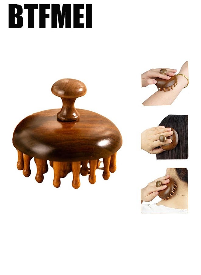 BTFMEI Wooden Scalp Massager with Handle, Massage Brush, Sandalwood Scalp Massager,for Men and Women, Full Body Hair Brush  - Image 1
