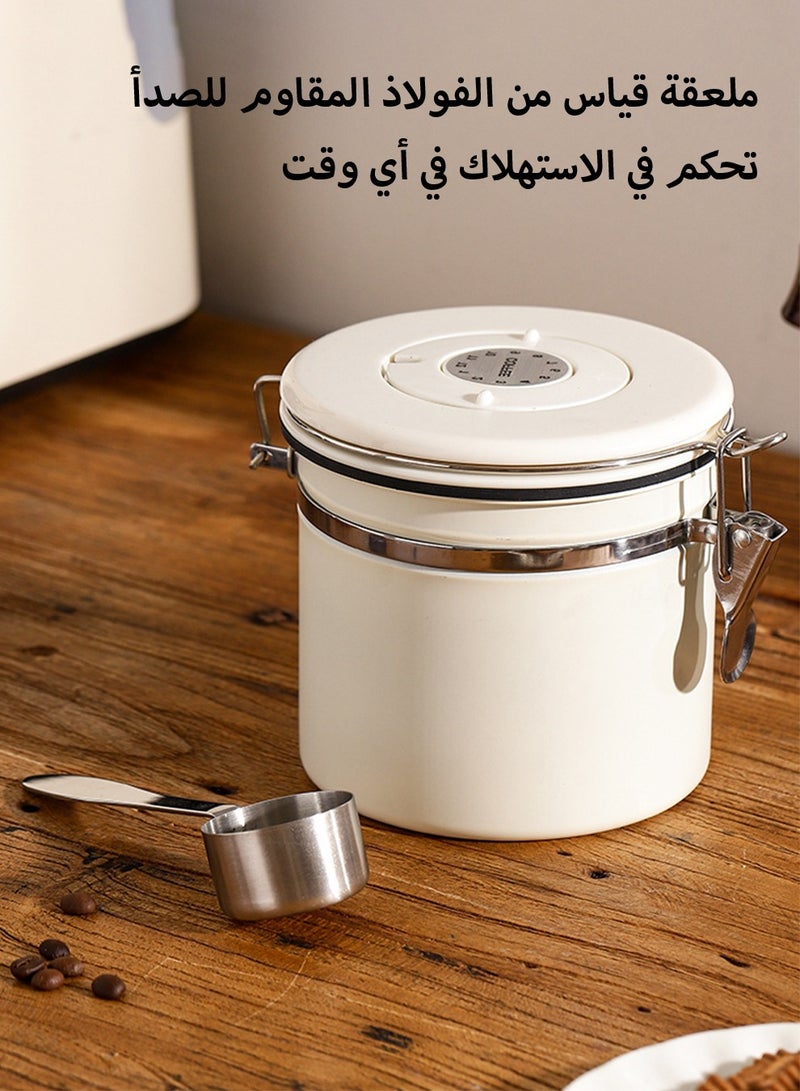 حاوية قهوة بسعة 1.5 لتر حاوية قهوة محكمة الإغلاق من الفولاذ المقاوم للصدأ لحفظ حبوب القهوة مع مغرفة علبة قهوة لحبوب القهوة لحبوب القهوة والسكر ودقيق الشاي وحبوب الشاي باللون البيج - Image 4