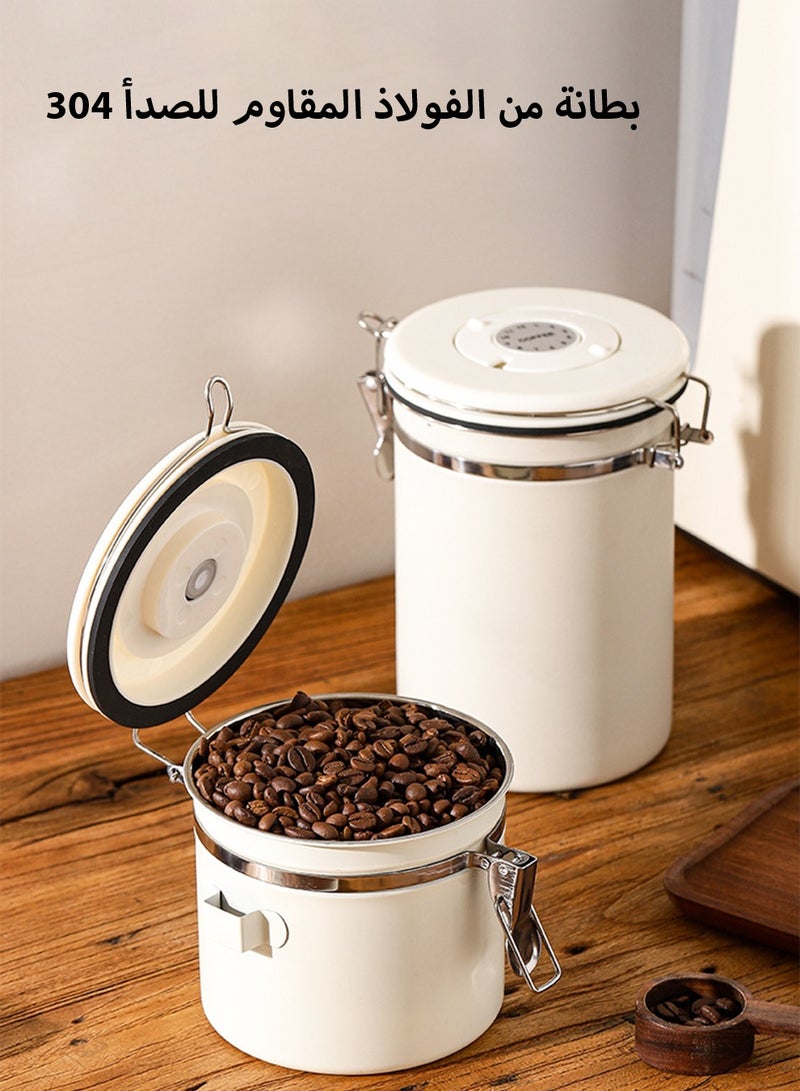 حاوية قهوة بسعة 1.5 لتر حاوية قهوة محكمة الإغلاق من الفولاذ المقاوم للصدأ لحفظ حبوب القهوة مع مغرفة علبة قهوة لحبوب القهوة لحبوب القهوة والسكر ودقيق الشاي وحبوب الشاي باللون البيج - Image 5