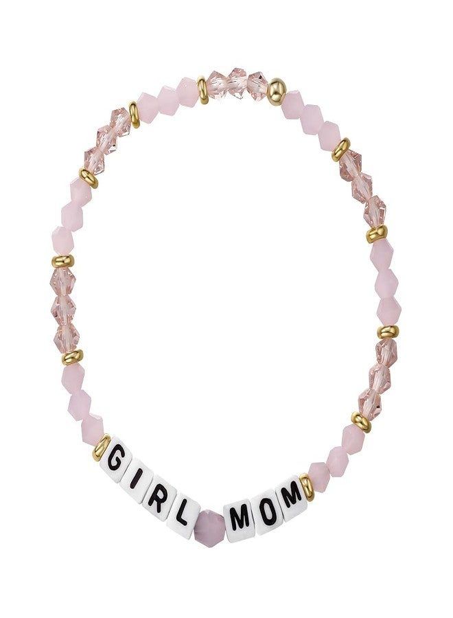 Lemua Girl Mom Gifts for Women Girl Mom Bracelet Jewelry Gifts for New Mama Pink Beaded Bracelet for New Girl Mama - Image 1