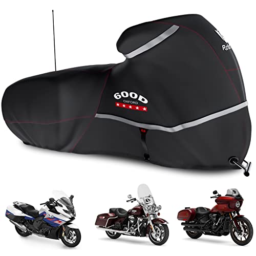 Rosefray Motorcycle Cover 600D Waterproof for Touring Models Harley Davidson Road King,Road Glide,Street Glide, Electra Glide,Low Rider-ST Indoor & Outdoor Storage Black - Image 1