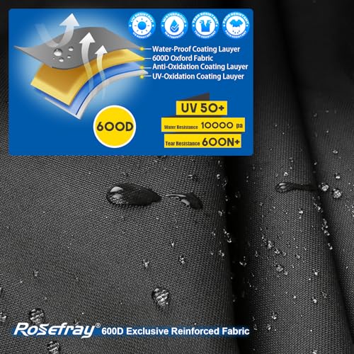 Rosefray Motorcycle Cover 600D Waterproof for Touring Models Harley Davidson Road King,Road Glide,Street Glide, Electra Glide,Low Rider-ST Indoor & Outdoor Storage Black - Image 2
