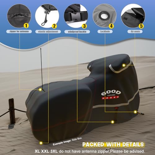 Rosefray Motorcycle Cover 600D Waterproof for Touring Models Harley Davidson Road King,Road Glide,Street Glide, Electra Glide,Low Rider-ST Indoor & Outdoor Storage Black - Image 5