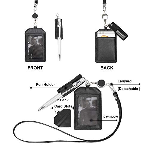 boshiho Office Badge Holder - Boshiho Genuine Leather Credit ID Card Holder with Stretch Neck Lanyard Vertical Style (Wine) - Image 5