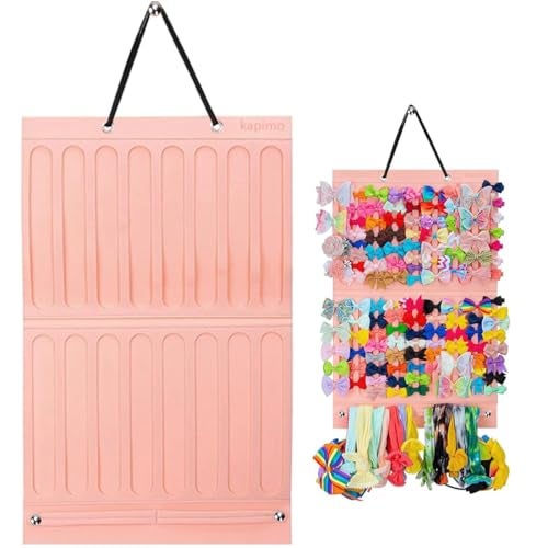 kapimo Hair Clip Bow Ties Organizer for Girls Kids, Hair Bow Holder Closet Wall Hanging Holder, Soft Felt Hairband Storage for Girls Baby Hair Accessories (2-Layered, Pink) - Image 1