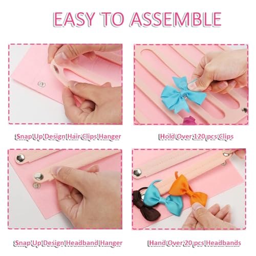kapimo Hair Clip Bow Ties Organizer for Girls Kids, Hair Bow Holder Closet Wall Hanging Holder, Soft Felt Hairband Storage for Girls Baby Hair Accessories (2-Layered, Pink) - Image 4