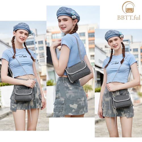 BBTT.ful Shoulder Bags Crossbody Bag Purses Handbags Crystals Rhinestone Evening Bag for Women Clutch Purse with Chain (Style 2 : black) - Image 2