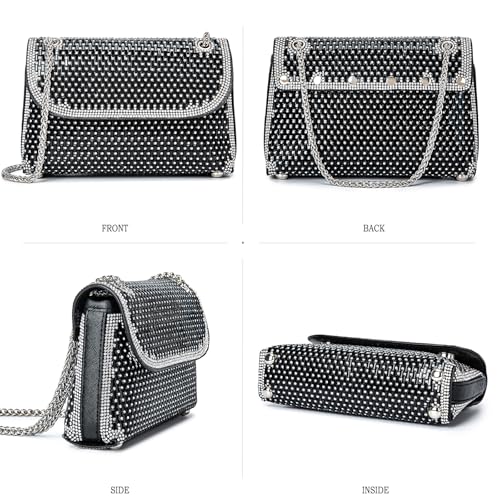 BBTT.ful Shoulder Bags Crossbody Bag Purses Handbags Crystals Rhinestone Evening Bag for Women Clutch Purse with Chain (Style 2 : black) - Image 3