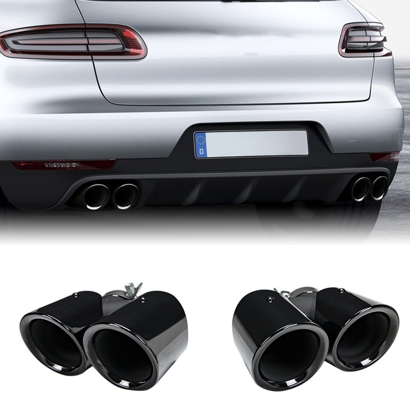 Generic Rolling Gears GTS-Style Gloss Black Exhaust Tips Muffler Pipes Compatible with 2016-2018 Porsche Macan Exhaust Tips Base 2.0T (95B.1)  - Image 1