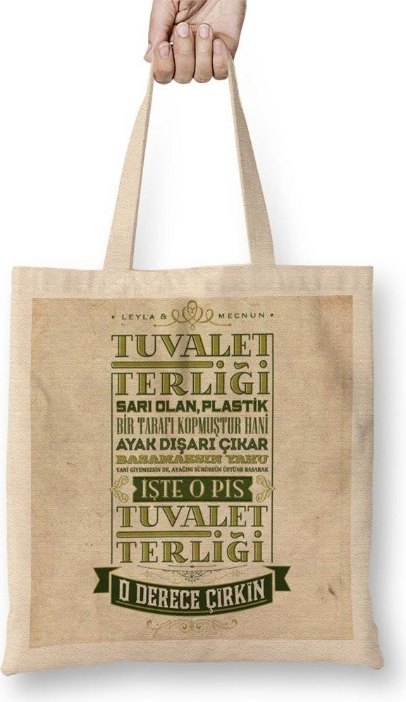 Baskı Dükkanı Print Shop Leyla and Mecnun Toilet Slipper Cloth Bag Long Handle