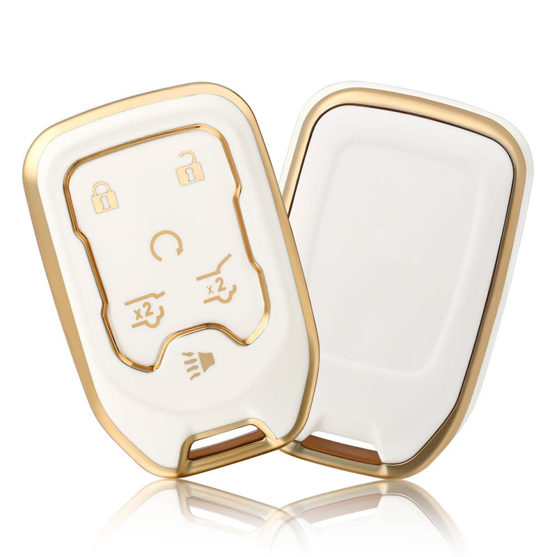 OFFCURVE Key Fob Cover for GMC YukonYukon XL Terrain Acadia Sierra Soft TPU Key Fob Case for Chevy Chevrolet Suburban Tahoe Car Accessories Holder Remote Smart 6 Buttons Key Protector White