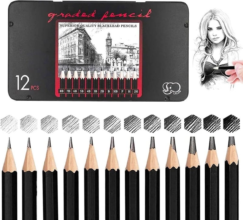 PAXCOO PAXCOO Set of 12 Pcs Professional Drawing Sketching Pencil Drawing Art Pencils Graphite Shading Pencils for Beginners & Pro Artists Professional Sketch,Suitable for Art Design, Shading, Adults & Kid  - Image 1