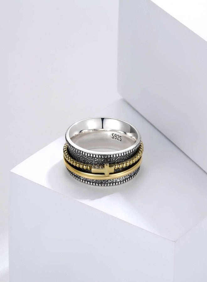 Sariel Cross Fidget Ring for Women - 925 Sterling Silver Spinner Rings Spinning Band Rings Wide Hammered, Silver, No Gemstone - Image 3