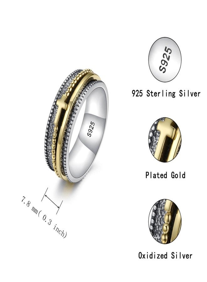 Sariel Cross Fidget Ring for Women - 925 Sterling Silver Spinner Rings Spinning Band Rings Wide Hammered, Silver, No Gemstone - Image 5