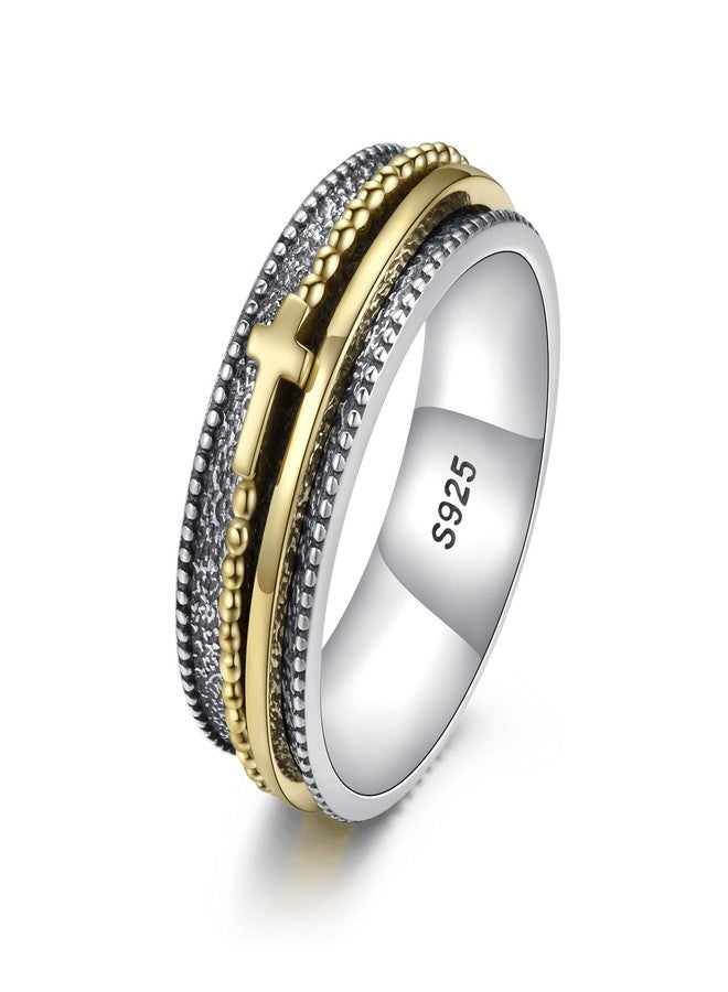 Sariel Cross Fidget Ring for Women - 925 Sterling Silver Spinner Rings Spinning Band Rings Wide Hammered, Silver, No Gemstone - Image 1