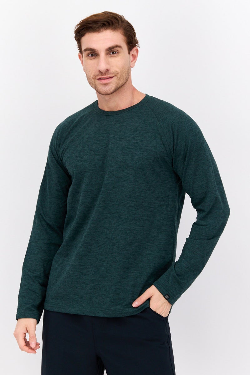 Gaiam Men Sportswear Fit Long Sleeves Heather Outdoors T-Shirt, Pine Grove Green - Image 1