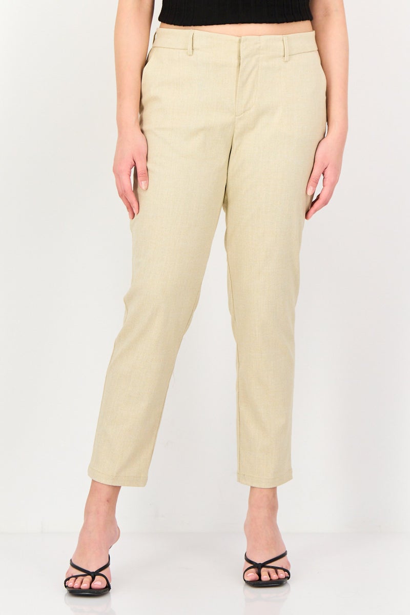 Reiko Women Regular Fit Heather Chino Pants, Beige - Image 1