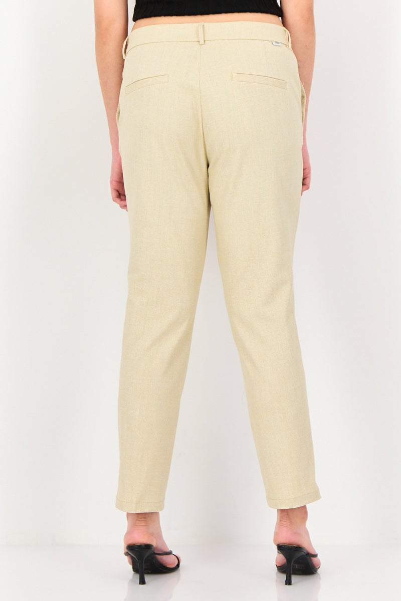 Reiko Women Regular Fit Heather Chino Pants, Beige - Image 3