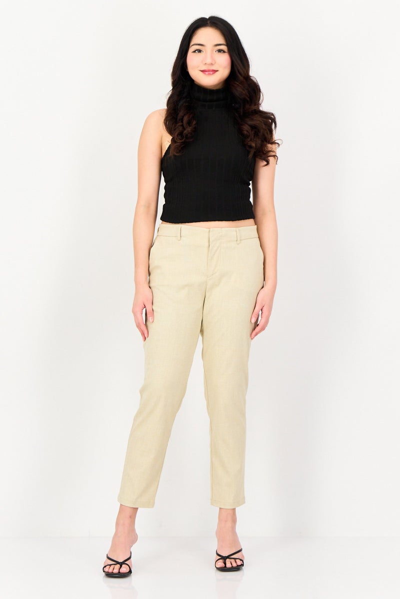 Reiko Women Regular Fit Heather Chino Pants, Beige - Image 4