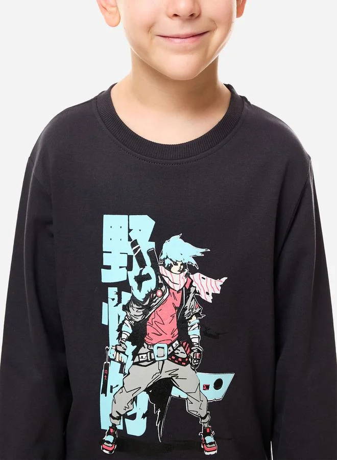 victor and jane Anime Graphic Print Round Neck Sweatshirt by Styli