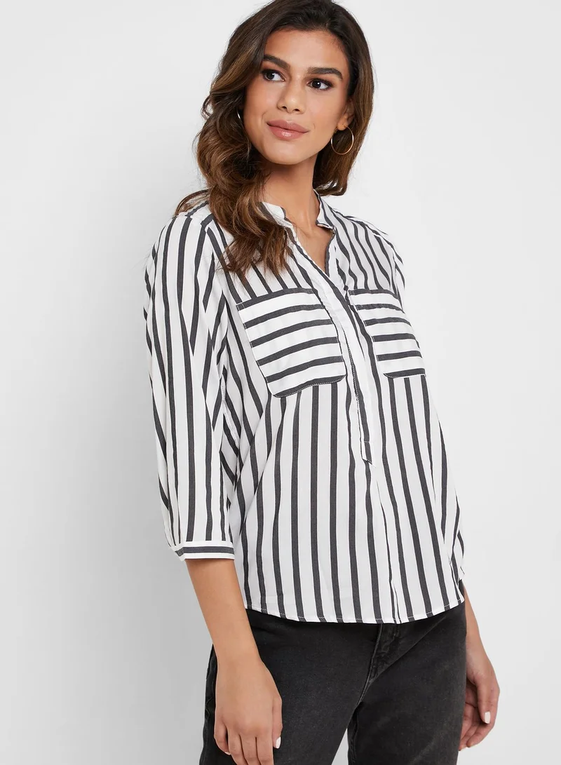 VERO MODA Pocket Detail Striped High Low Top