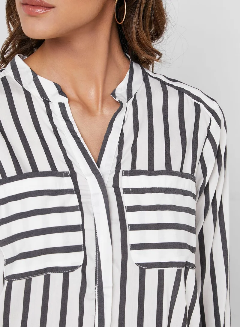 VERO MODA Pocket Detail Striped High Low Top
