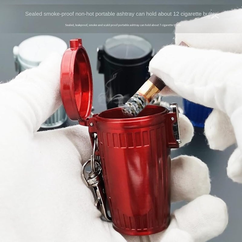 Silver Portable Ashtray With Lid Metal Mini Pocket Cigarette Storage Box Keychain - Image 5